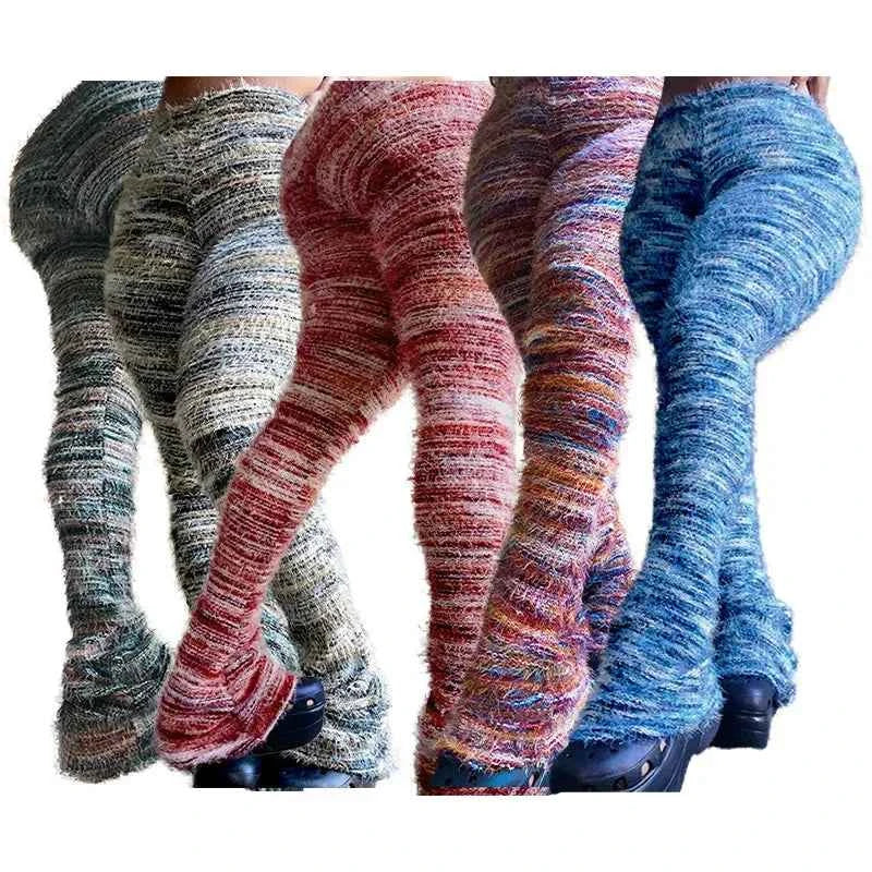 DCDG Plush Flare Leggings (Women’s Patchwork Stripe Stretch Leggings)