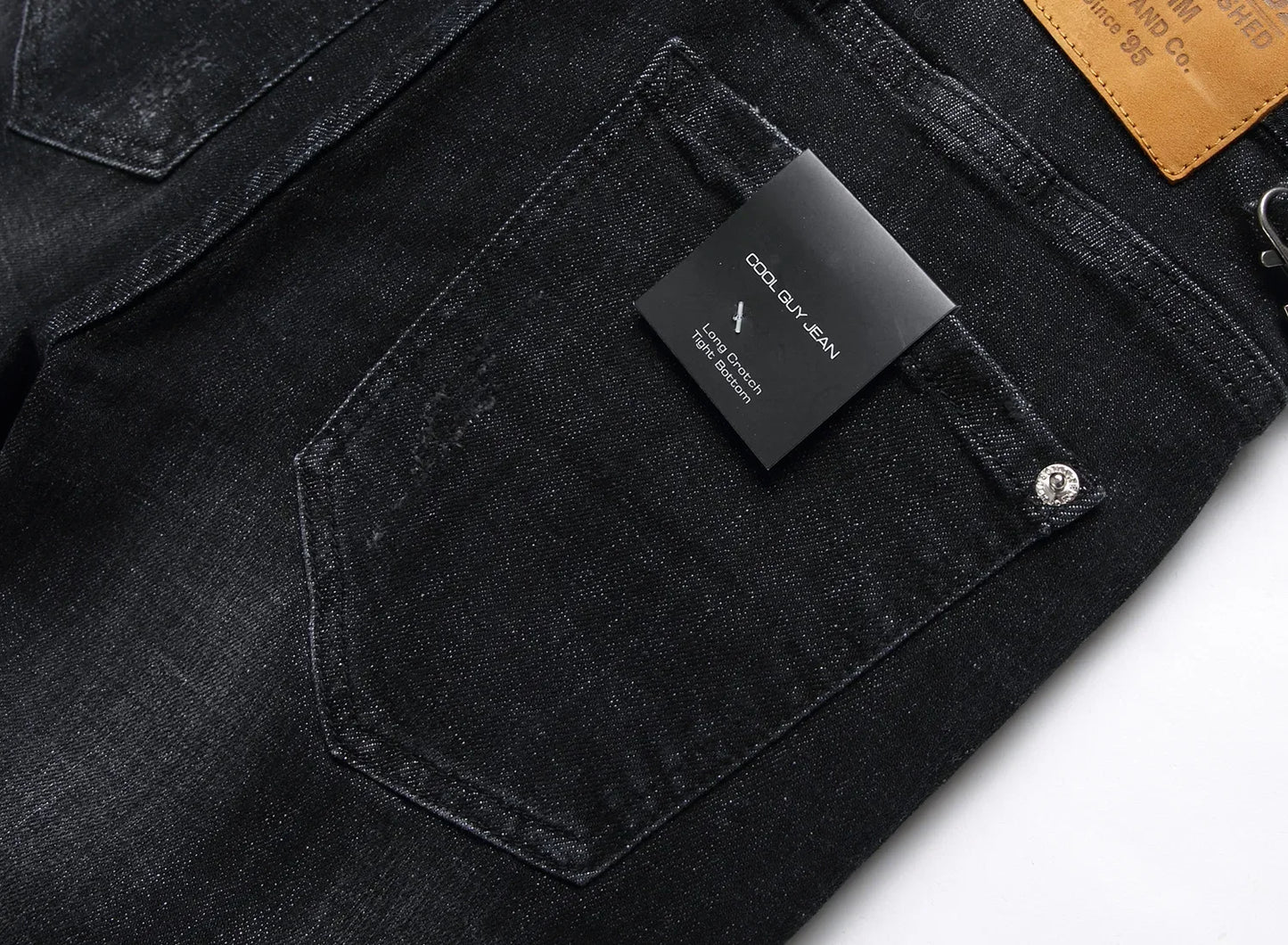 Pantalones vaqueros rotos negros para hombre, estilo italiano de calle, agujeros, pantalones de mezclilla de alta calidad para hombre, corte ajustado, talla 38
