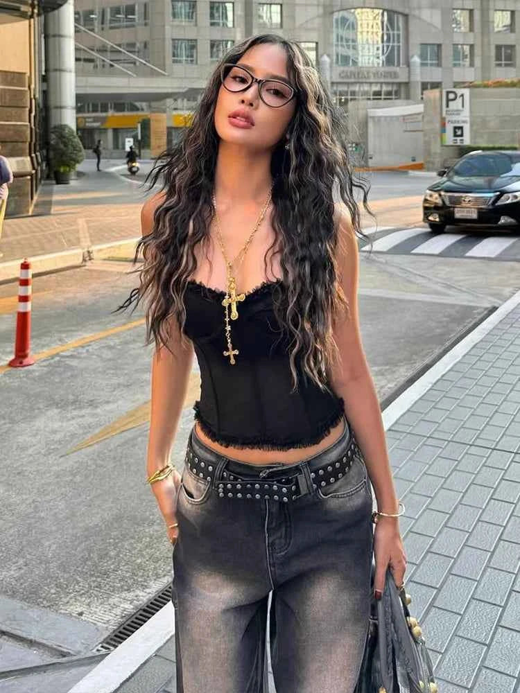 Strapless Corset-Style Lace Top (Women’s Backless Structured Tank)