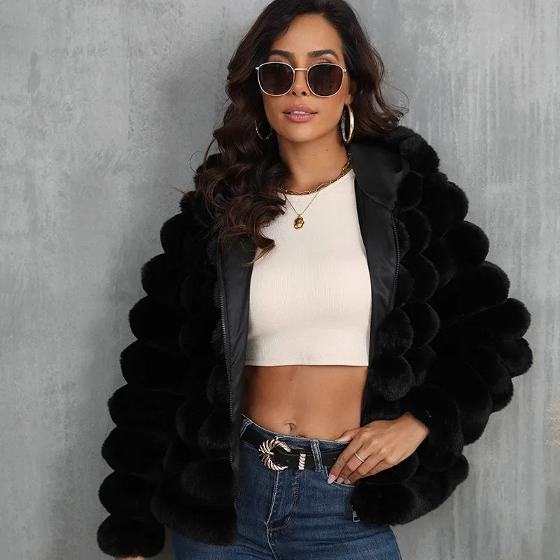 2026 Women’s Hooded Faux Fur Short Coat