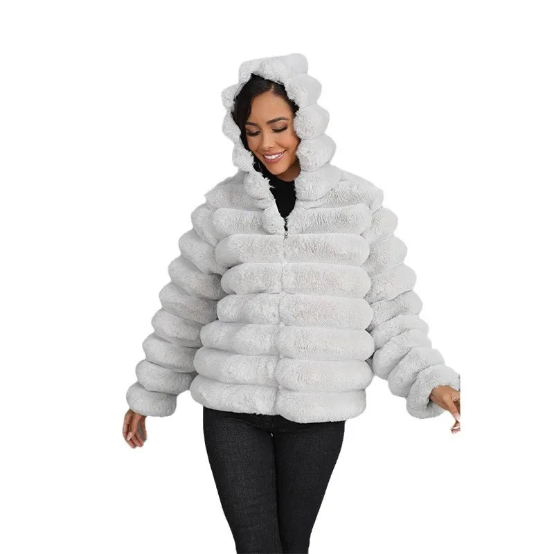 2026 Women’s Hooded Faux Fur Short Coat