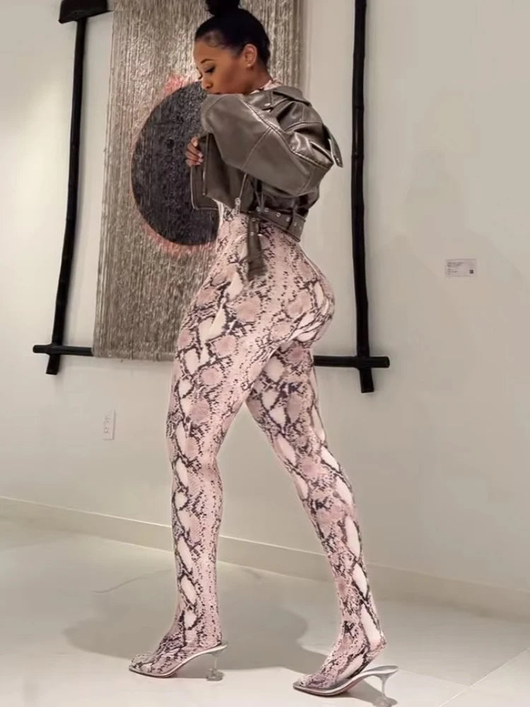 Snake Print Zip-Up Jumpsuit