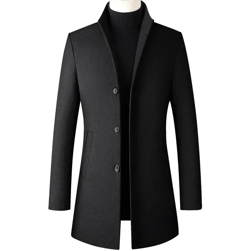 TFETTERS Marca Gabardina Moda Coreana Negocios Casual Cuello Levantado Chaquetas Largas para Hombre 2025 Cortavientos de Otoño Abrigos de Invierno