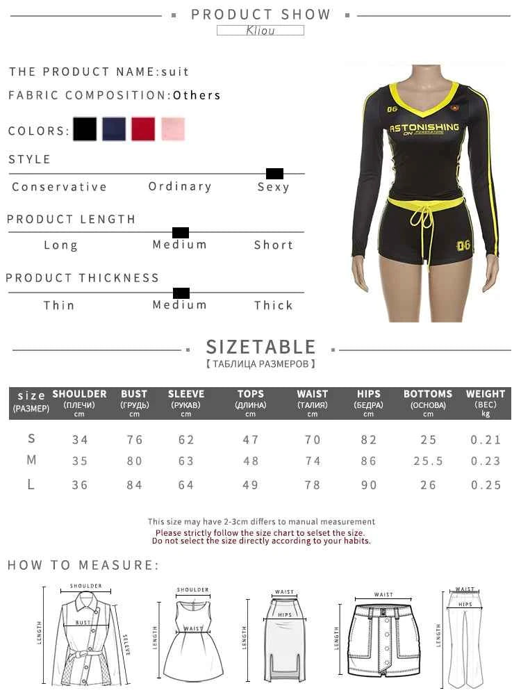 Printed Sporty 2-Piece Set (Women’s Long Sleeve Top & Fitted Shorts)