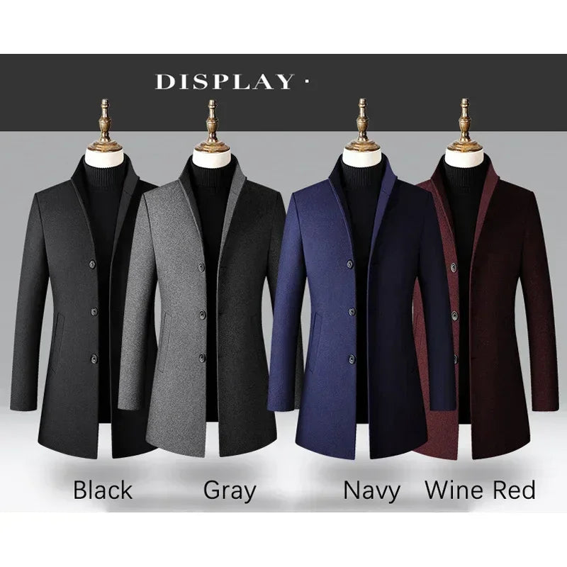 TFETTERS Marca Gabardina Moda Coreana Negocios Casual Cuello Levantado Chaquetas Largas para Hombre 2025 Cortavientos de Otoño Abrigos de Invierno