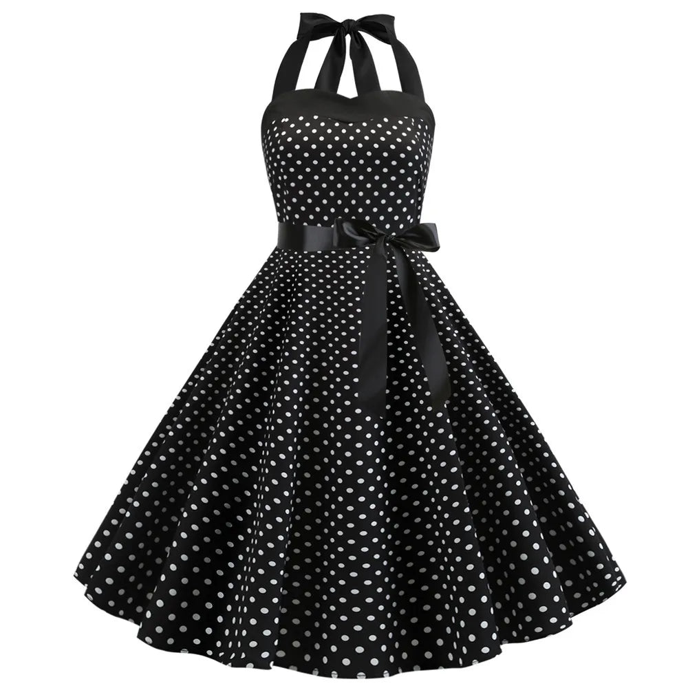 Vestido acampanado vintage de lunares
