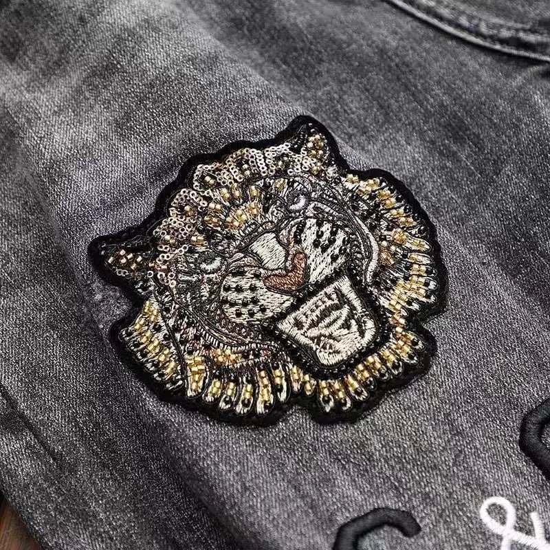 High-End Men’s Embroidered Skinny Jeans
