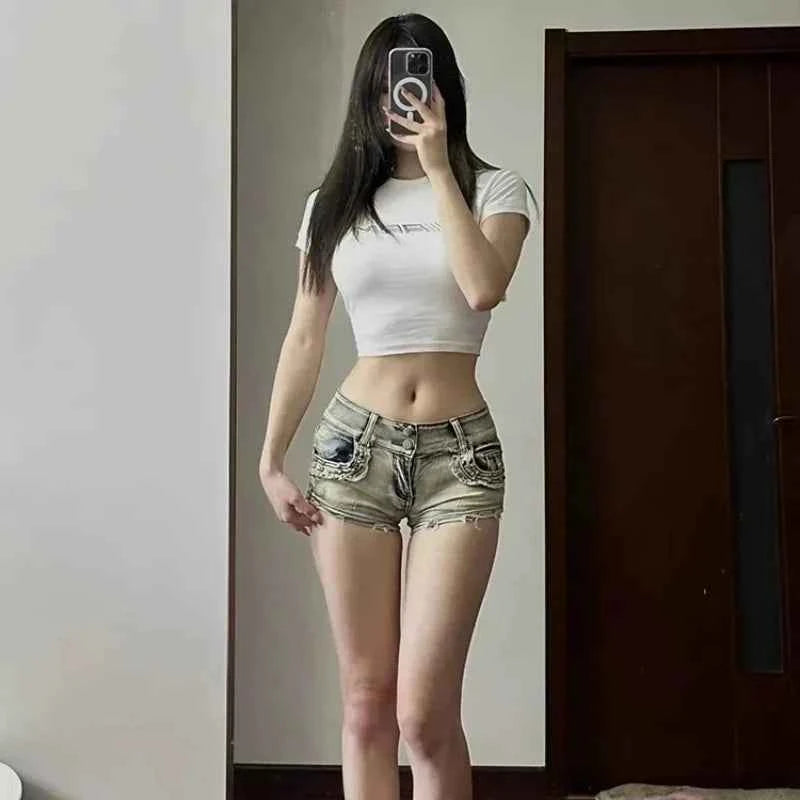 Women’s Low-Rise Skinny Denim Shorts (Y2K High Street Style)