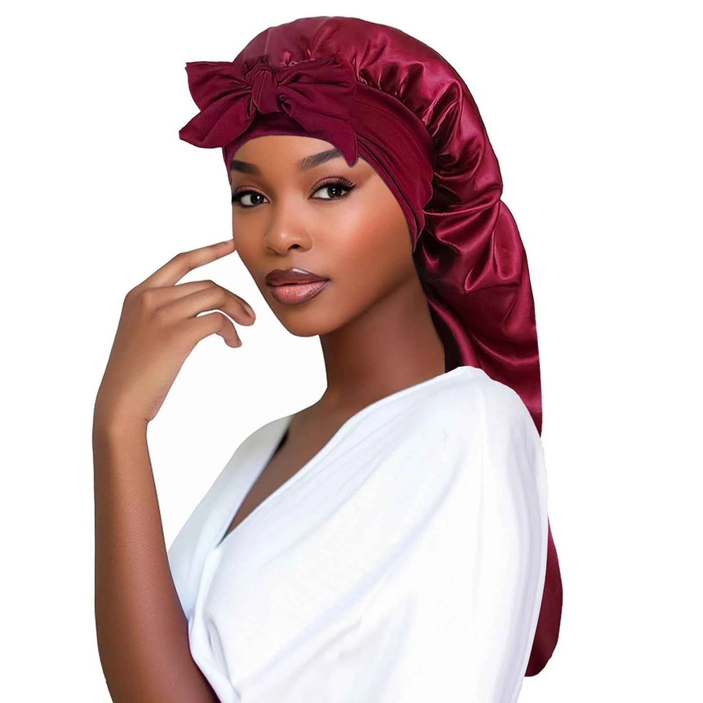 Women’s Bowknot Long Tail Braid Nightcap – Personalized Warmth Sleep Cap & Gift Idea