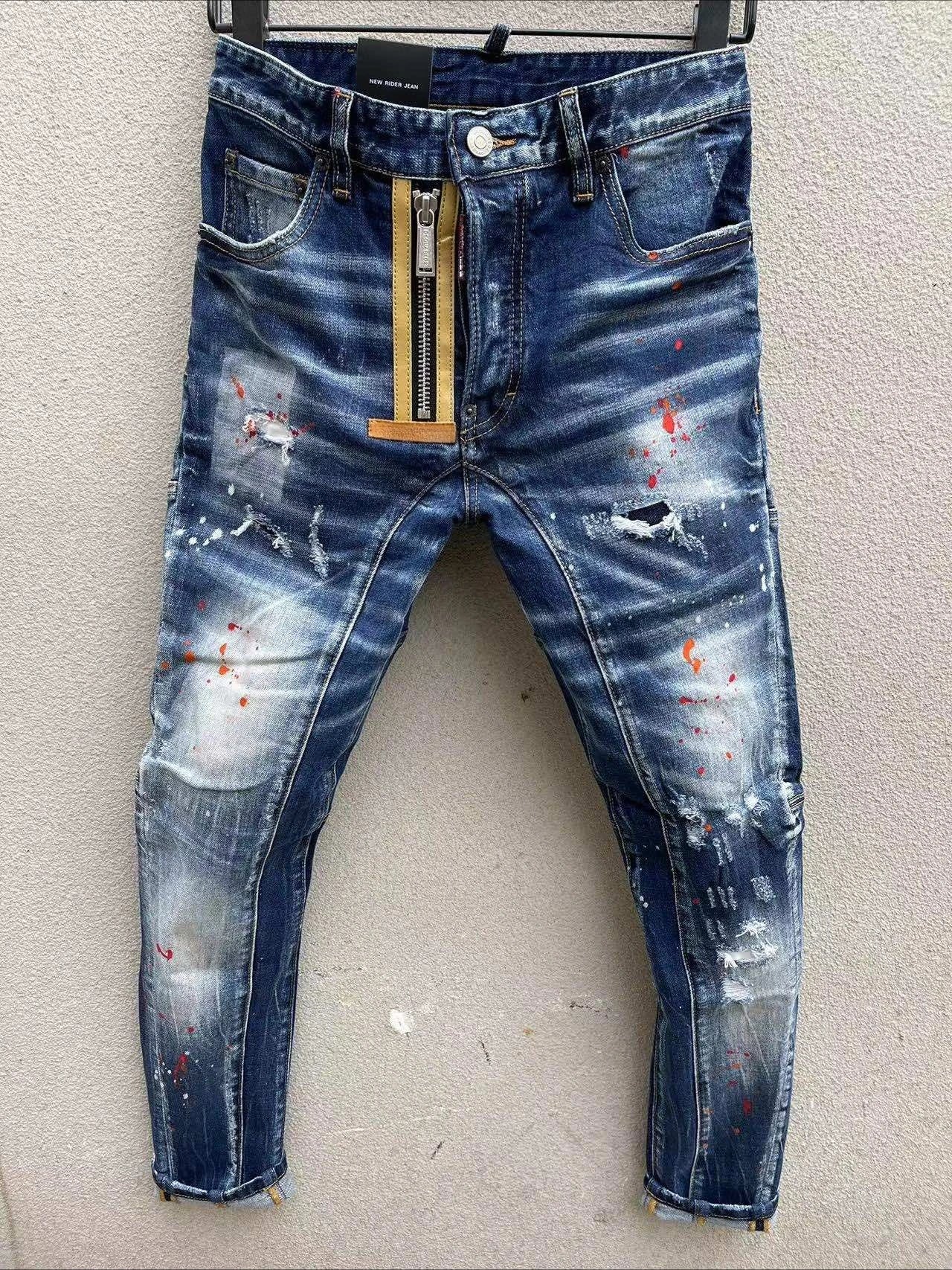 Pantalones vaqueros rotos negros para hombre, estilo italiano de calle, agujeros, pantalones de mezclilla de alta calidad para hombre, corte ajustado, talla 38