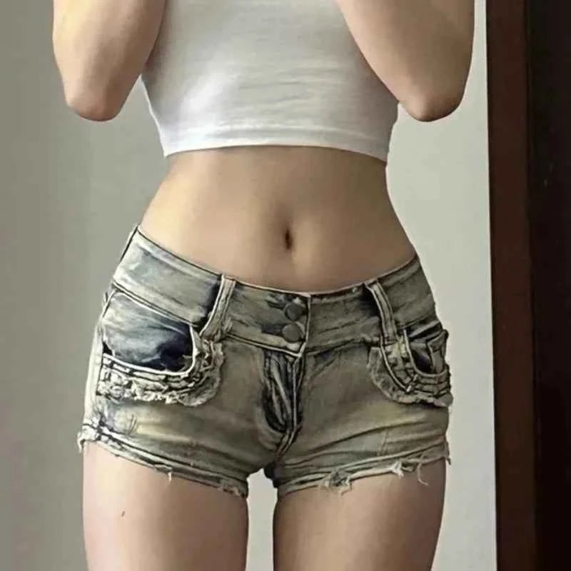 Women’s Low-Rise Skinny Denim Shorts (Y2K High Street Style)