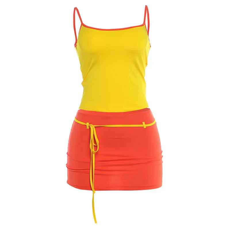 Festival Fringe Colorblock Skirt Set
