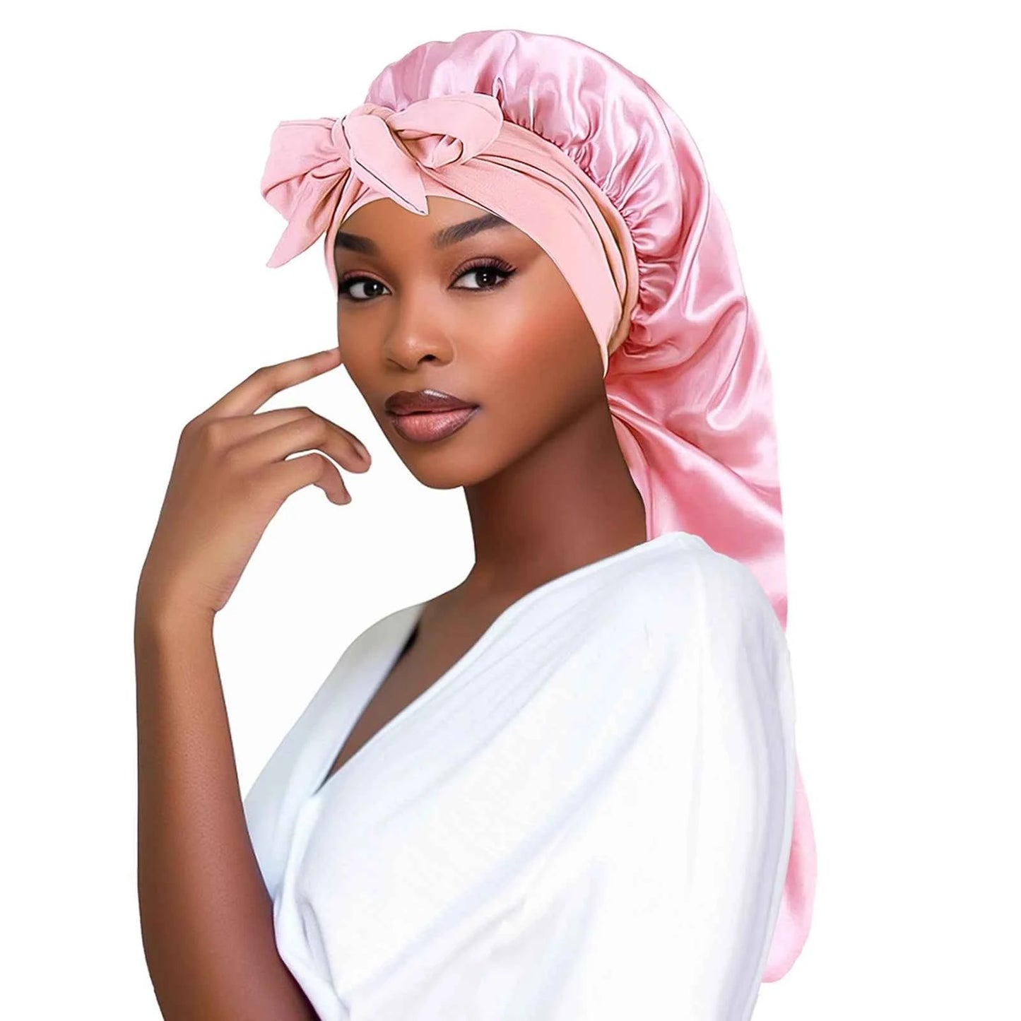 Women’s Bowknot Long Tail Braid Nightcap – Personalized Warmth Sleep Cap & Gift Idea