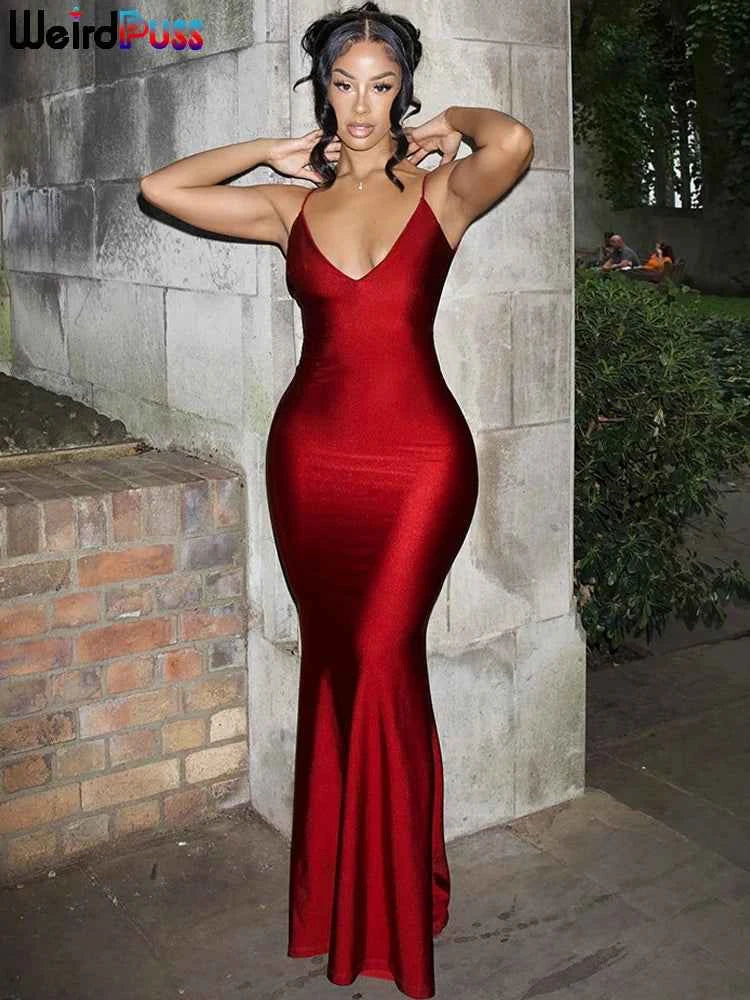 Weird Puss Backless Mermaid Maxi Dress