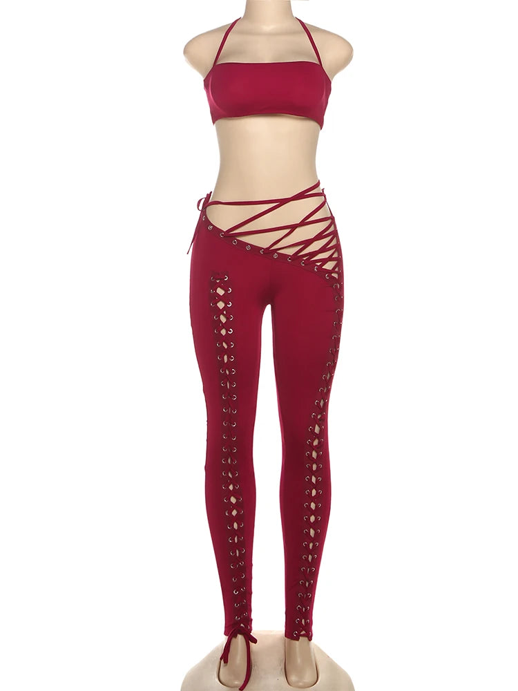 Midnight Allure Hollow-Out Pant Set