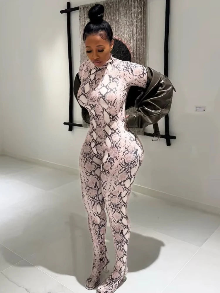 Snake Print Zip-Up Jumpsuit