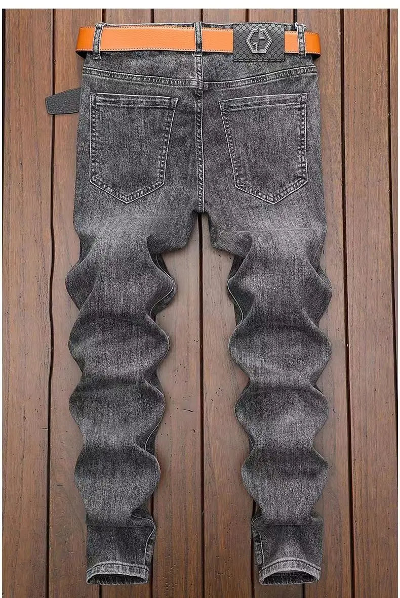 High-End Men’s Embroidered Skinny Jeans