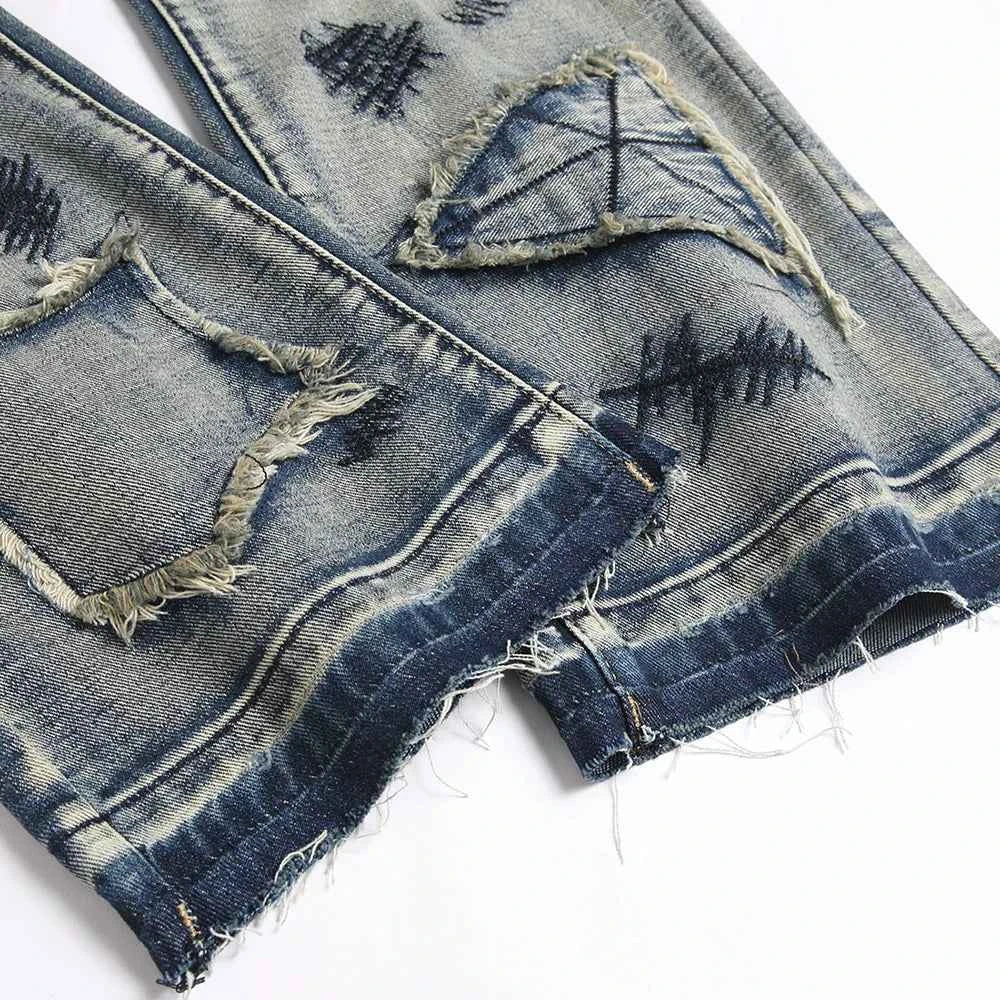 Men’s Patchwork Flare Jeans – Street Bootcut Denim