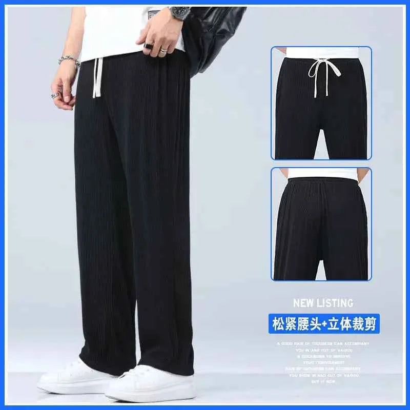 Summer Straight Pants Men's Loose Thin Section Drape Ice Silk Pants Wide Leg Sports Pants Casual Pants Fits 100kg