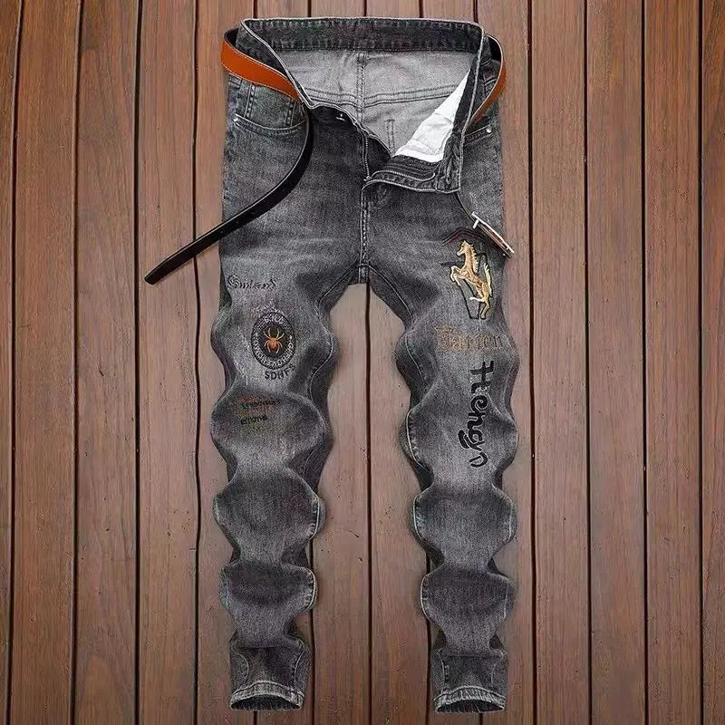 High-End Men’s Embroidered Skinny Jeans