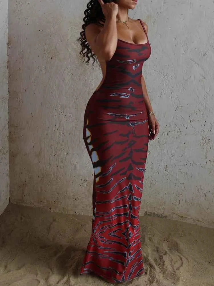 Leopard Backless Curve Maxi Dress