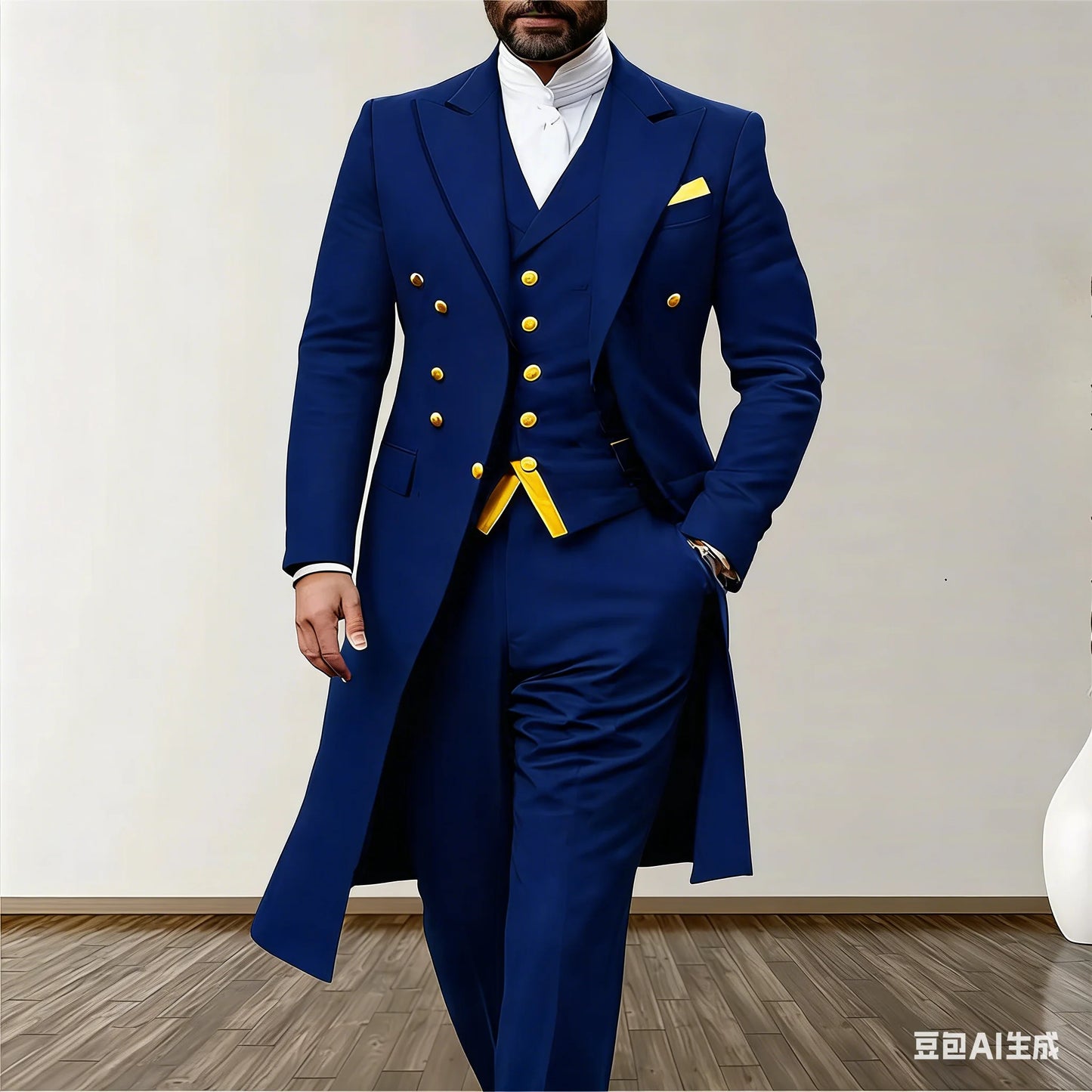 Men’s 3-Piece Royal Longline Suit (Blazer, Vest & Pants)