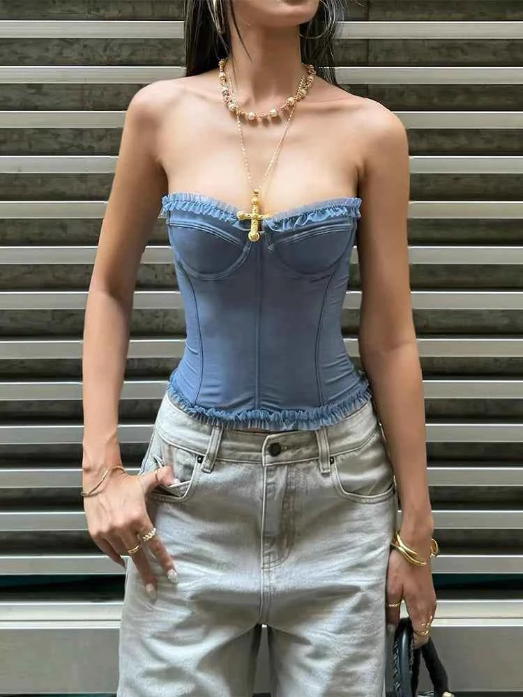 Strapless Corset-Style Lace Top (Women’s Backless Structured Tank)