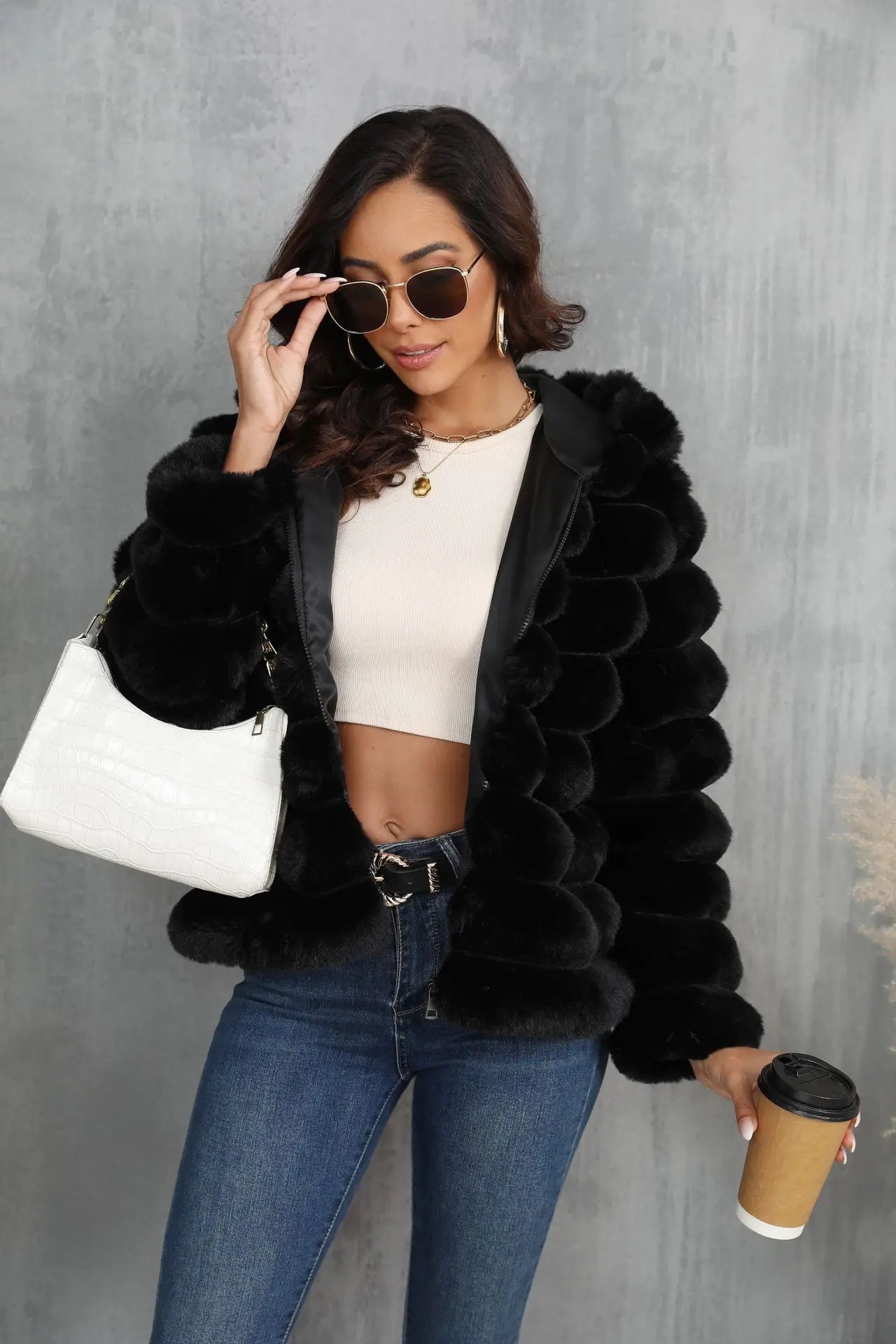 2026 Women’s Hooded Faux Fur Short Coat