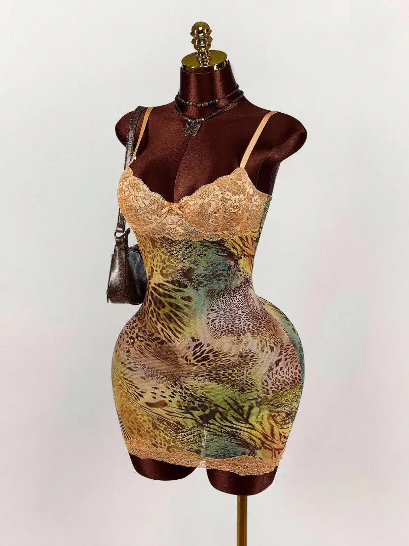 Minivestido con estampado audaz sin espalda DCDG (Vestido con tirantes finos para mujer)