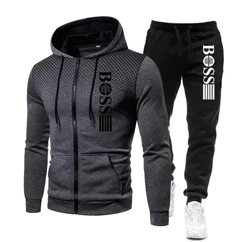 Men’s Zippered Hoodie & Casual Pants Set – Autumn/Winter Fitness & Street Style