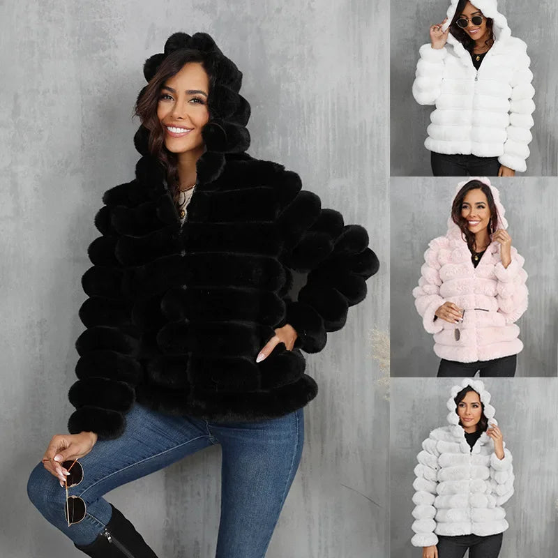 2026 Women’s Hooded Faux Fur Short Coat