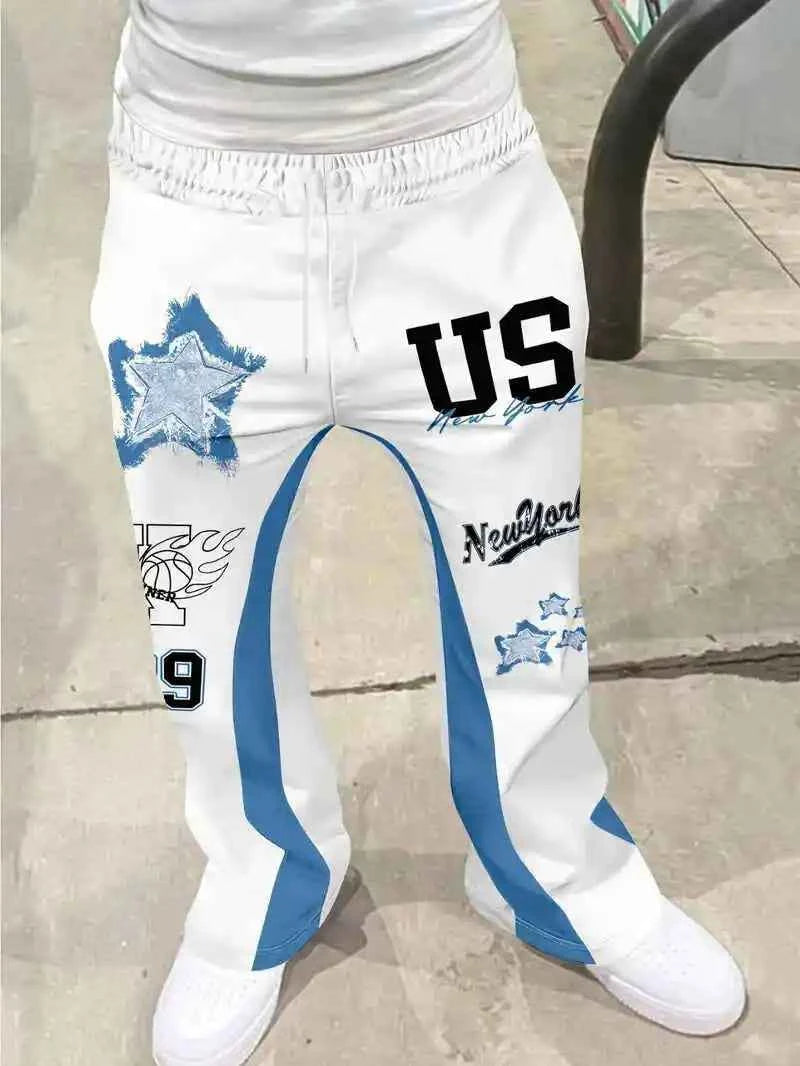 Men's Mixed Print Color Block Flare Sweatpants