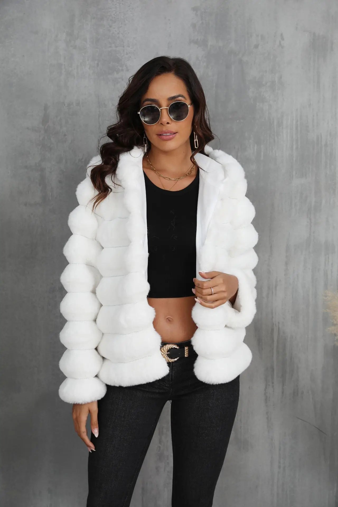 2026 Women’s Hooded Faux Fur Short Coat