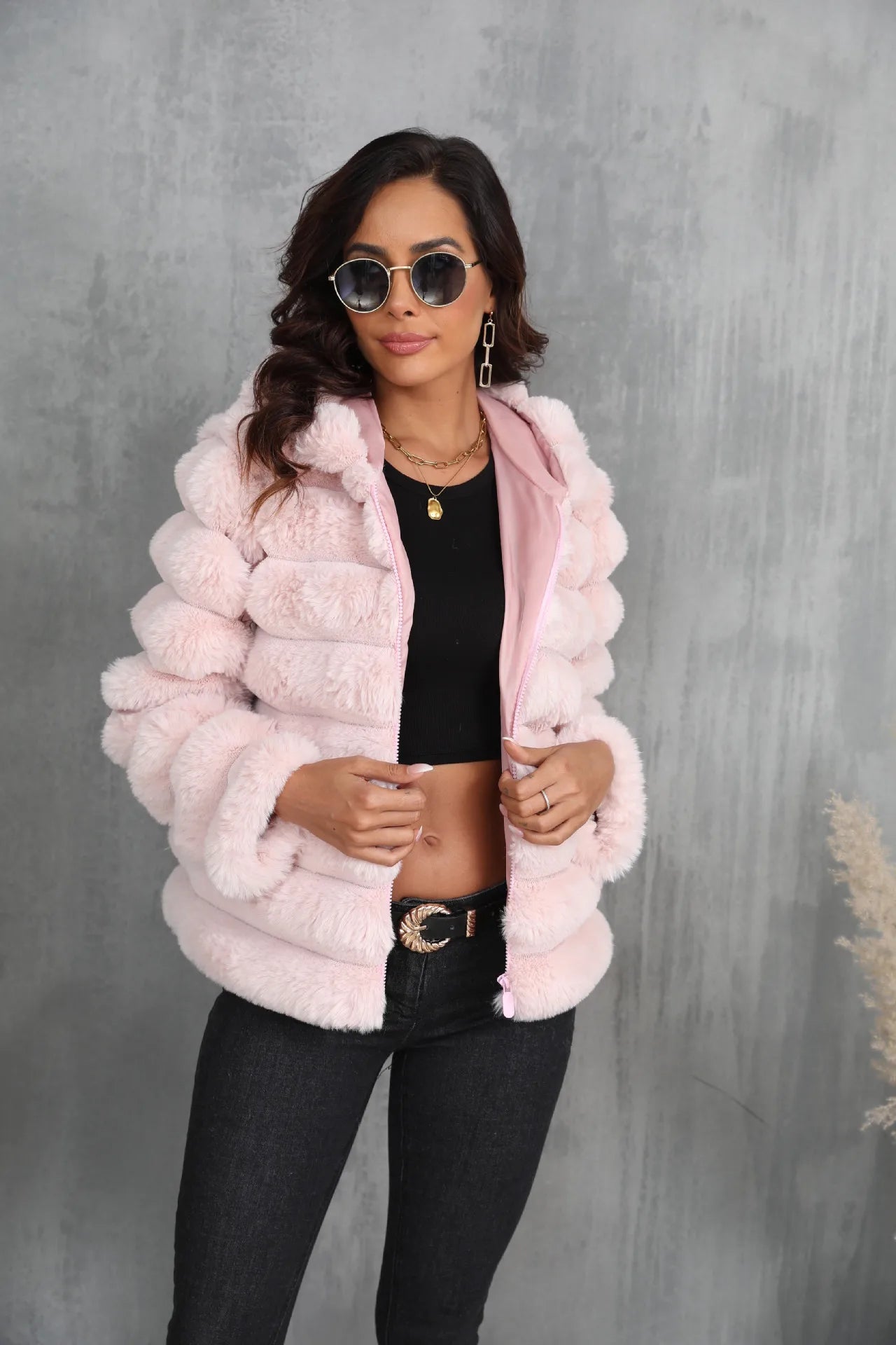 2026 Women’s Hooded Faux Fur Short Coat