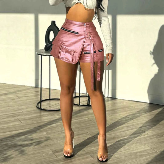 DCDG Luxe Street Cargo Shorts (Women’s High-Waist PU Leather Shorts)