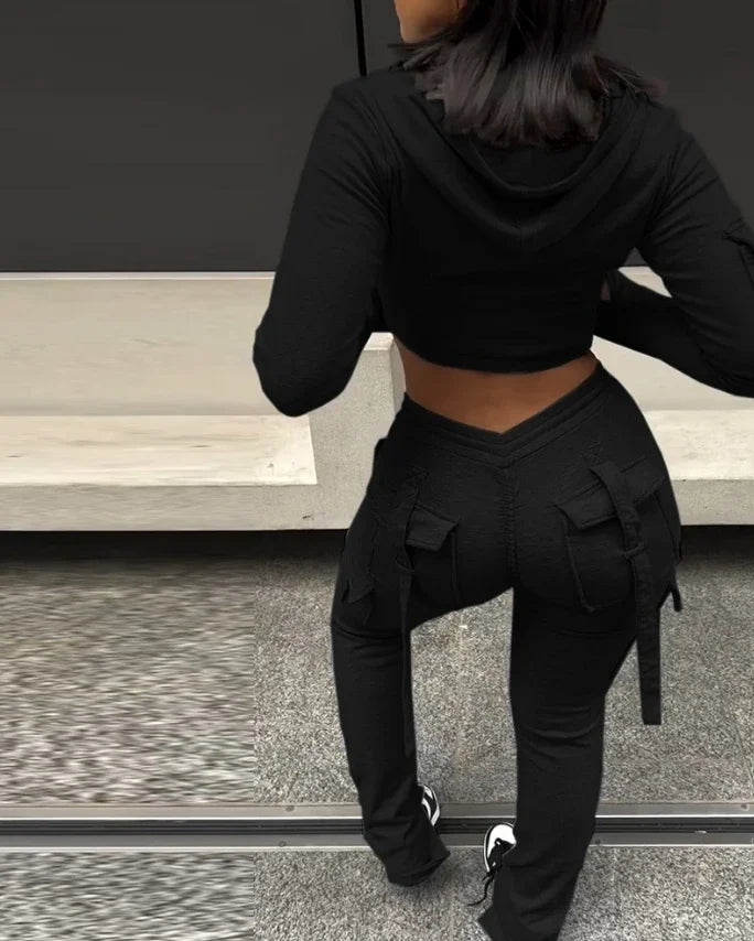 Crop Hoodie & Ruched Sweatpants Set (Women’s 2-Piece Lounge Set)