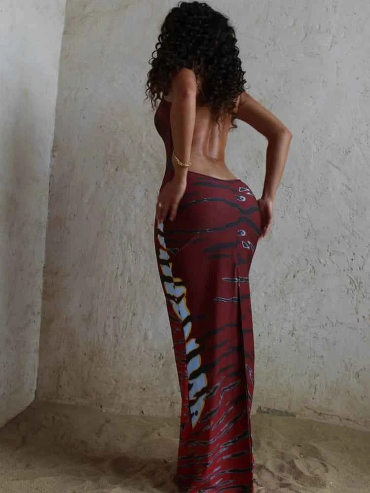 Leopard Backless Curve Maxi Dress