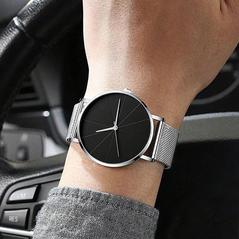 Reloj de Pulsera de Cuarzo para Hombre | Reloj de Negocios con Brazalete de Malla Plateada