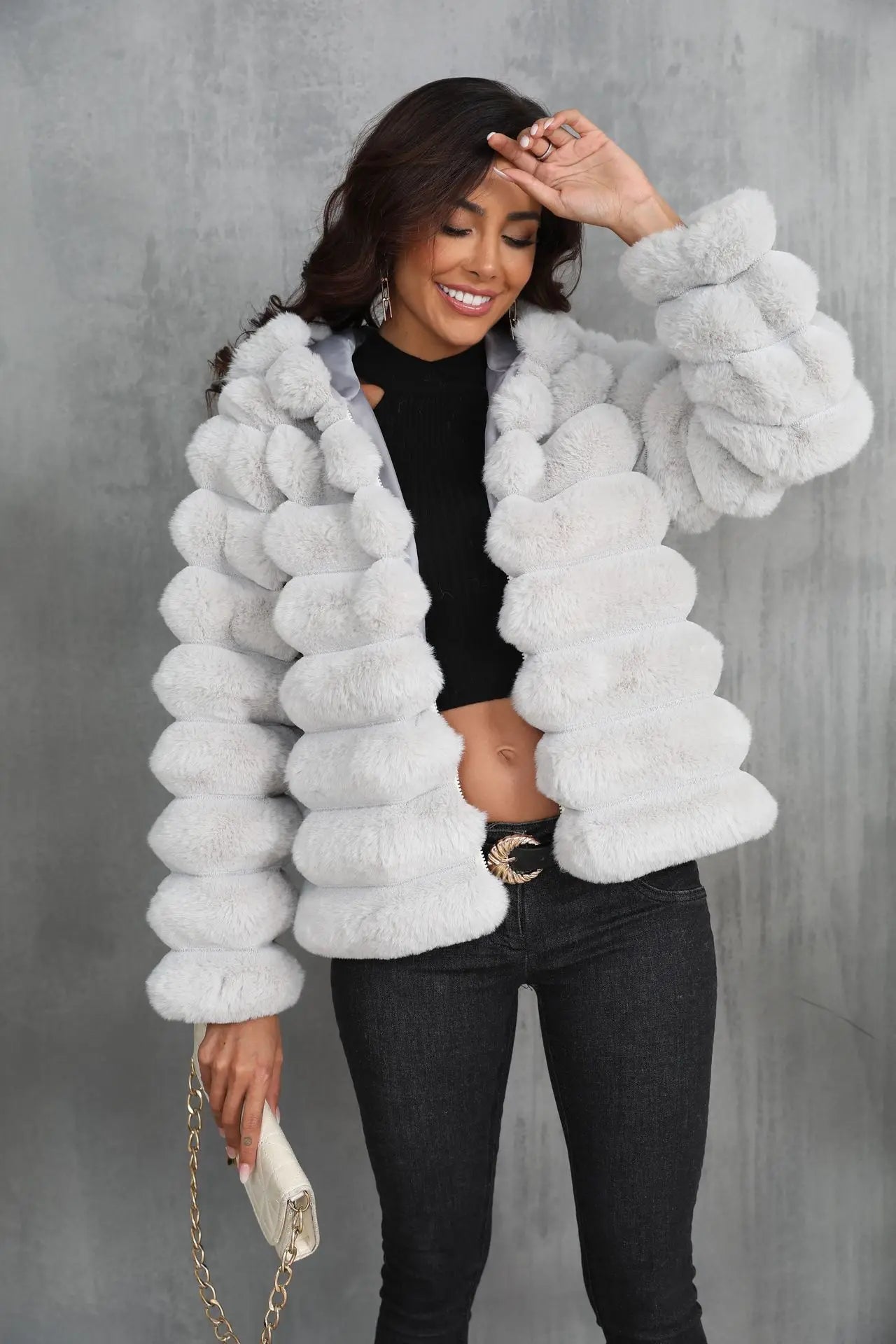 2026 Women’s Hooded Faux Fur Short Coat