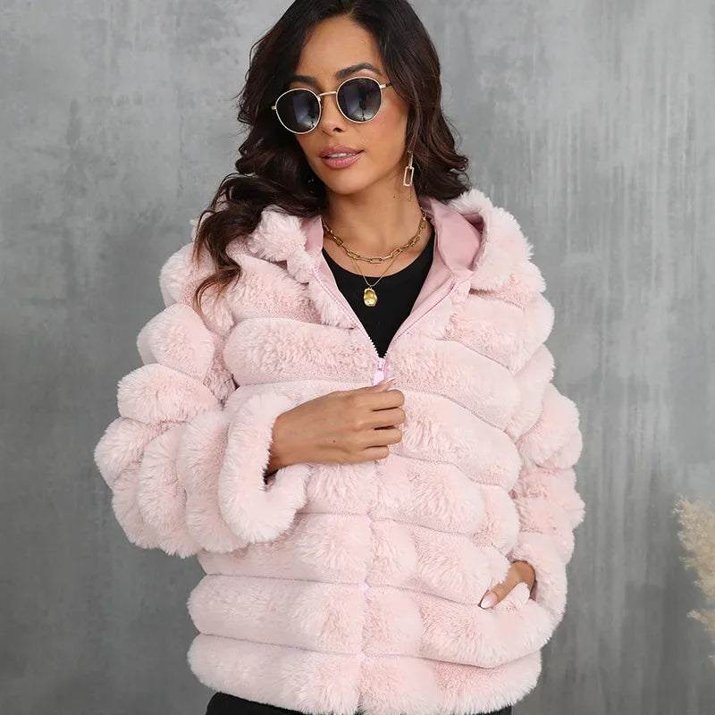 2026 Women’s Hooded Faux Fur Short Coat