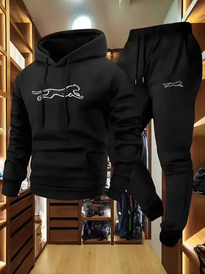 Conjunto de sudadera con capucha y pantalones deportivos para hombre – Ropa urbana informal de manga larga con estampado geométrico