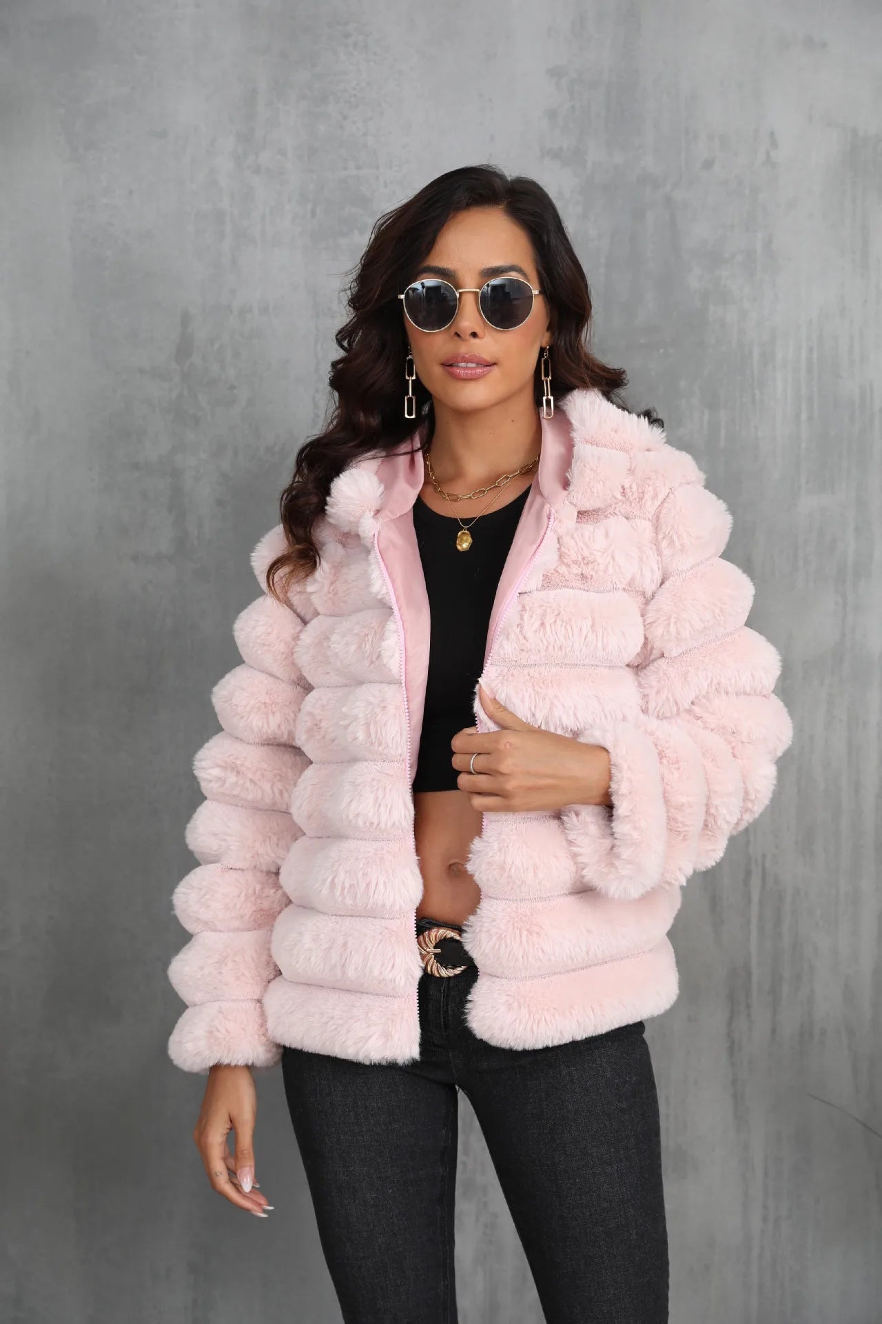 2026 Women’s Hooded Faux Fur Short Coat