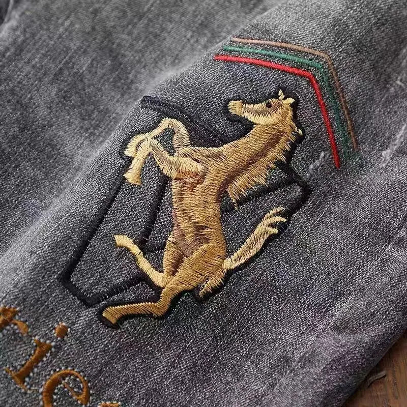 High-End Men’s Embroidered Skinny Jeans