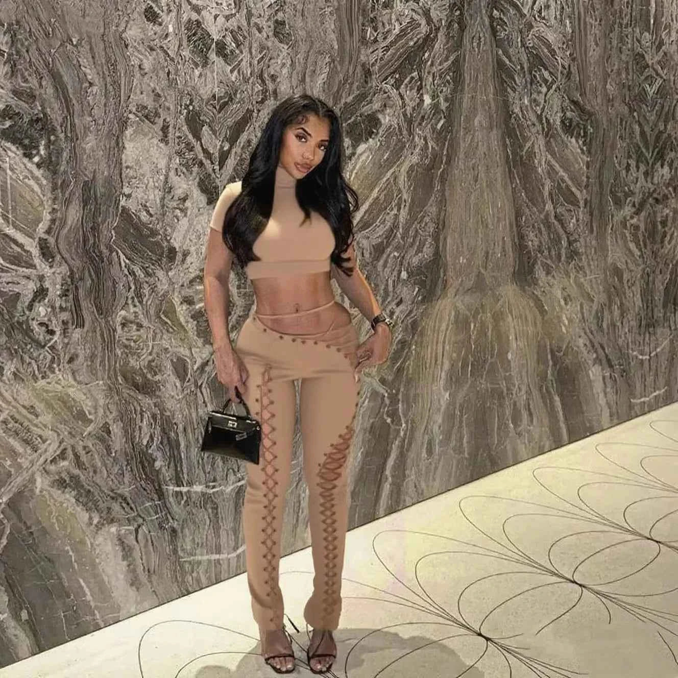 Halter Knit 2-Piece Set (Women’s Sleeveless Top & Hollow Detail Pants)