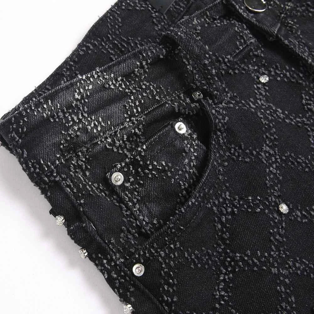 Men's Crystal Rhinestone Flare Leg Denim Jeans