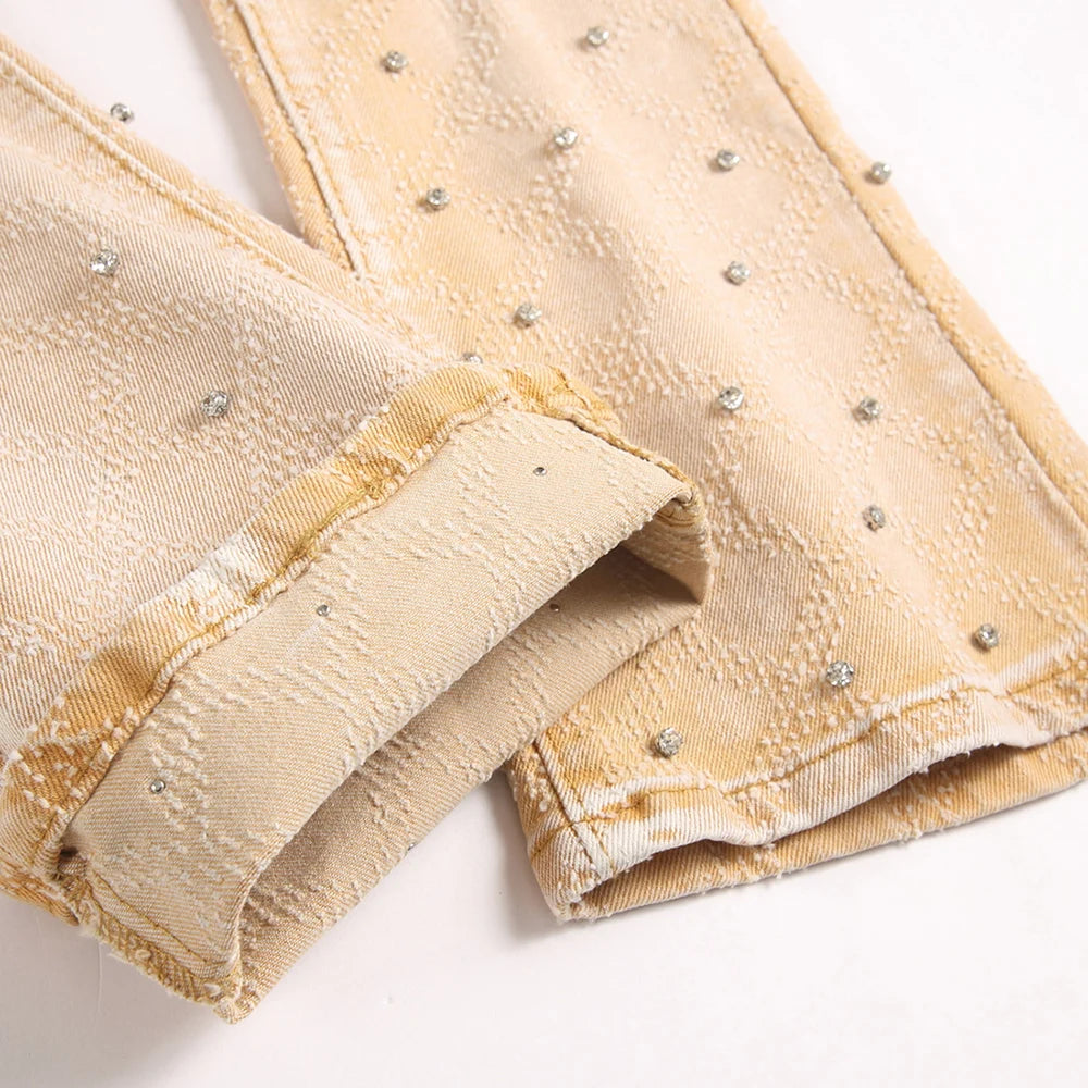 Men's Rhinestone Flare Leg Denim Jeans