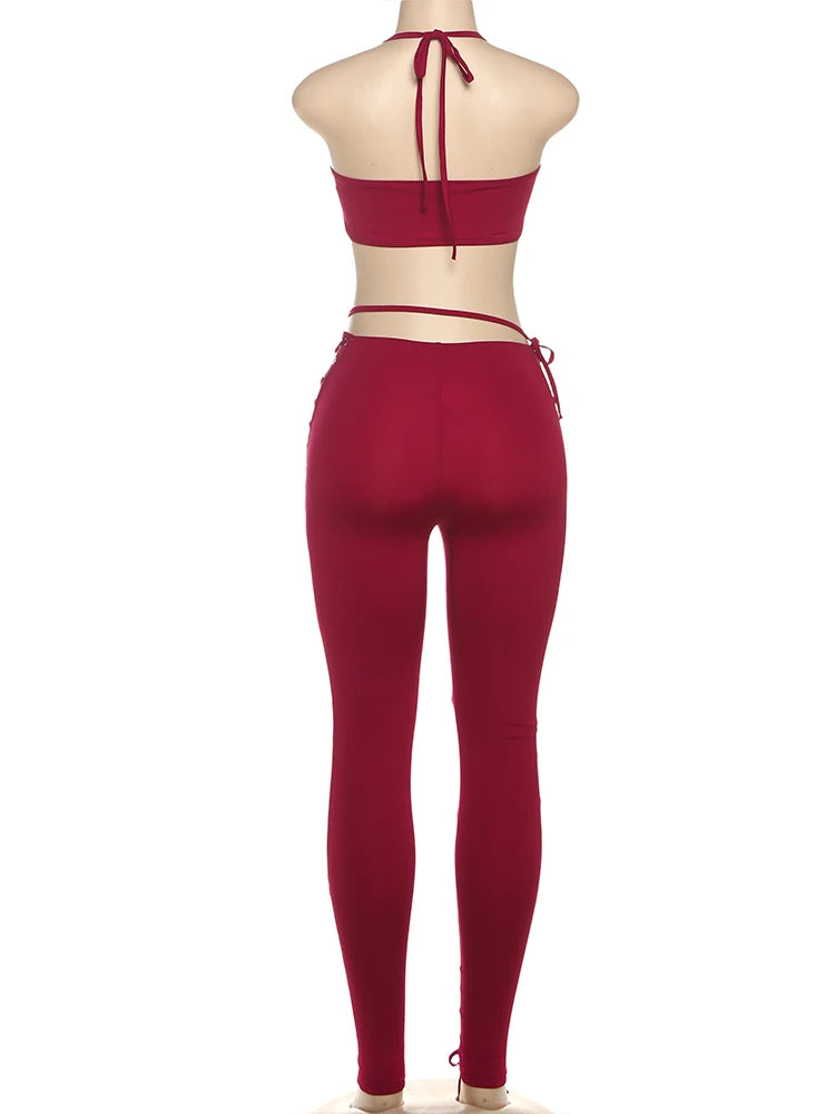 Midnight Allure Hollow-Out Pant Set