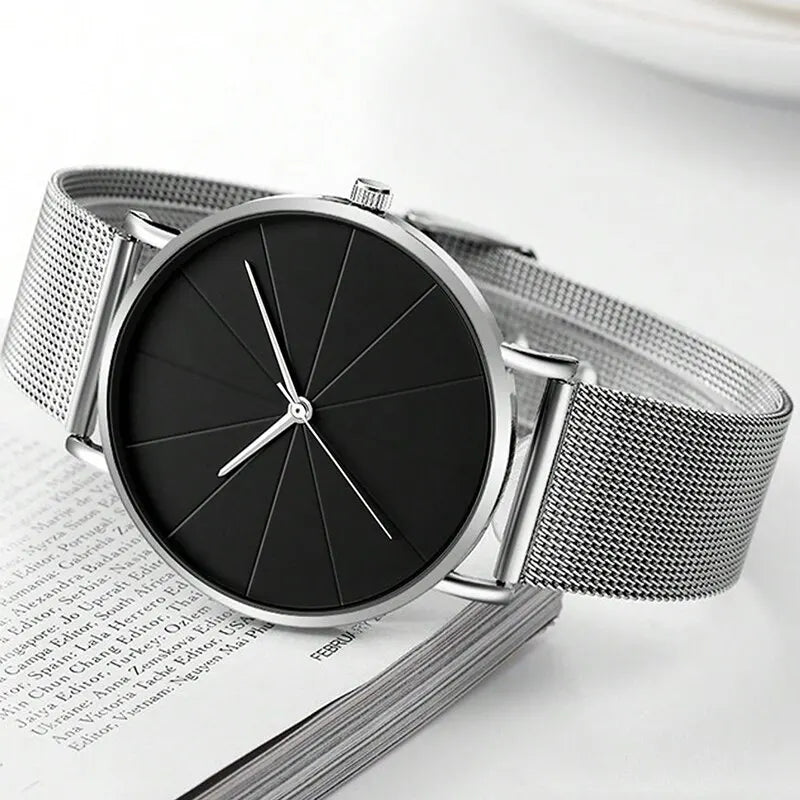Reloj de Pulsera de Cuarzo para Hombre | Reloj de Negocios con Brazalete de Malla Plateada