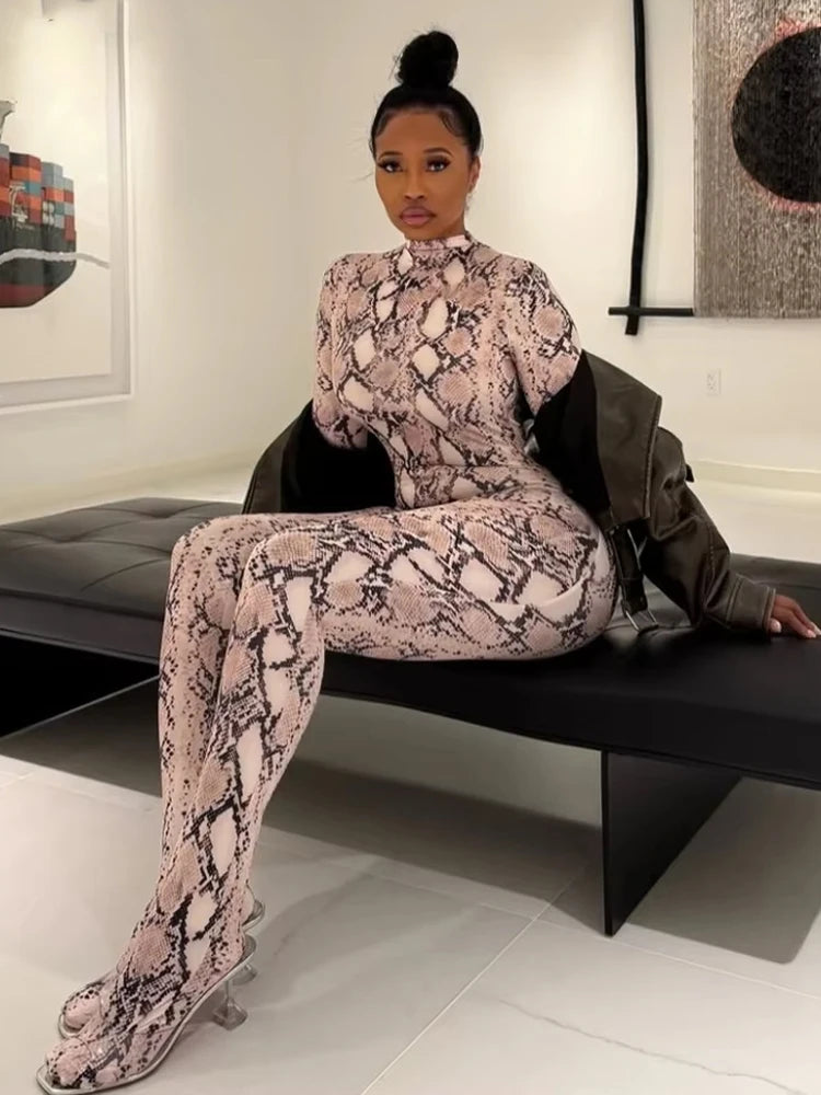 Snake Print Zip-Up Jumpsuit