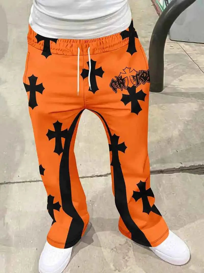 Men's Mixed Print Color Block Flare Sweatpants